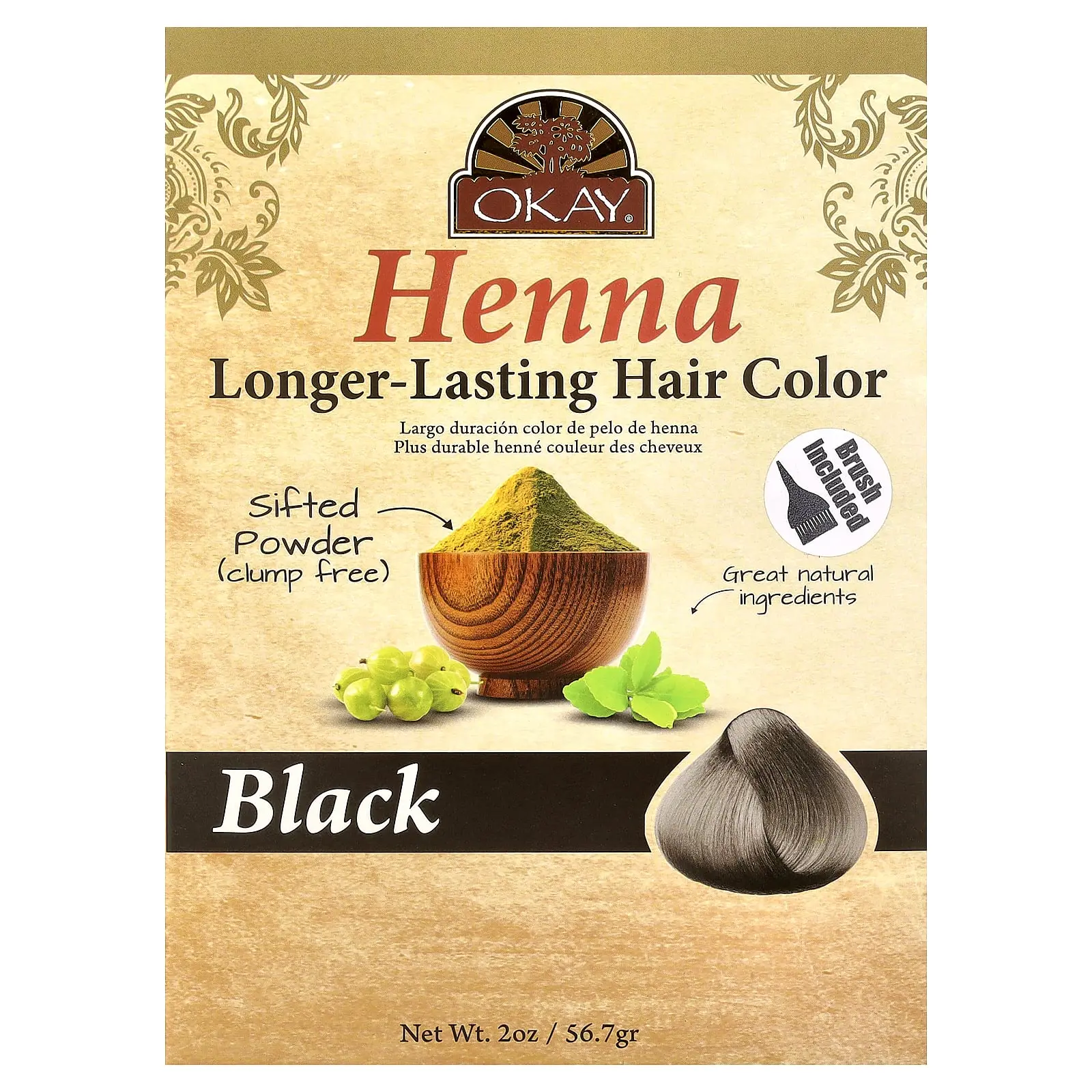 Okay Pure Naturals Henna, Longer-Lasting Hair Color, Black , 2 oz (56.7 g)