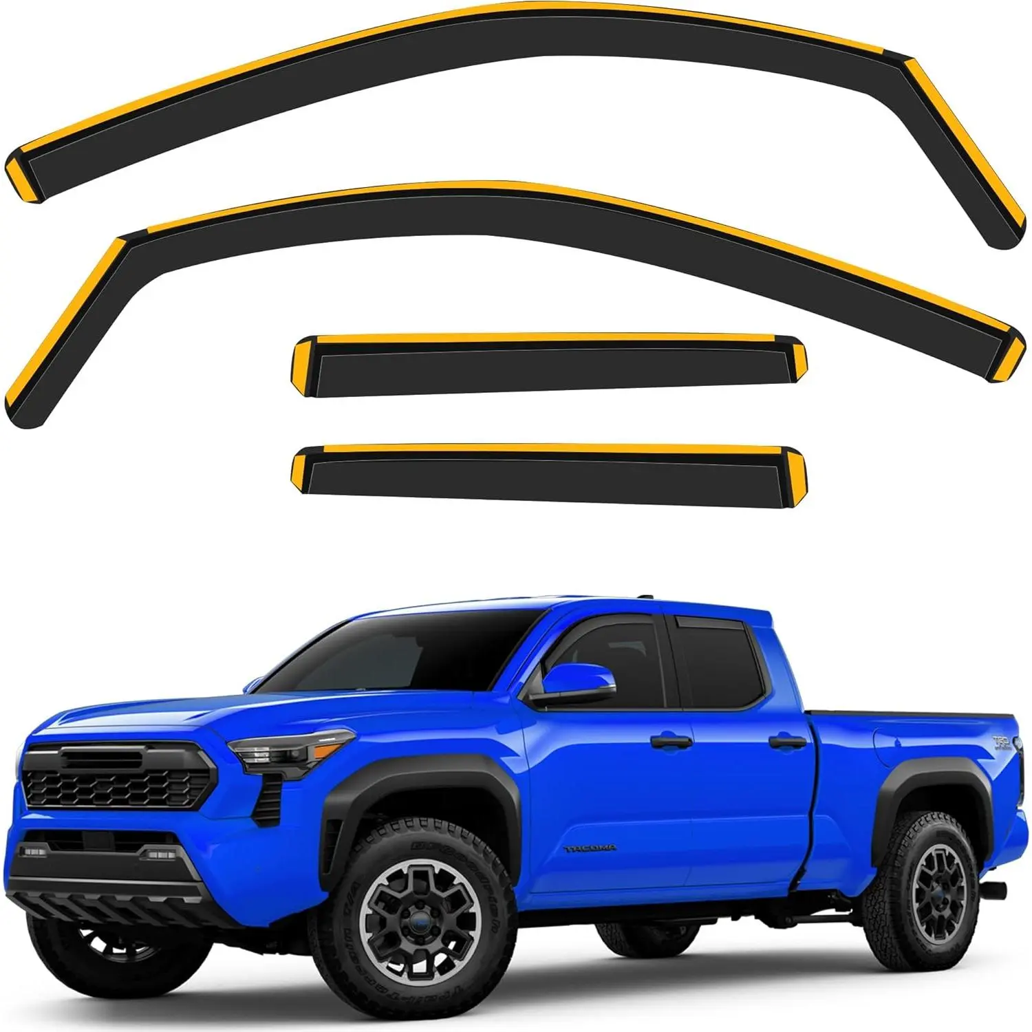 Shatterproof Polycarbonate In-Channel Side Window Visors for Toyota Tacoma 4th Gen 2024-2026 Double Cab, Clip-On Rain Guard Sun Protection Window Cover Deflectors, 4-Piece Automotive Exterior Accessories
