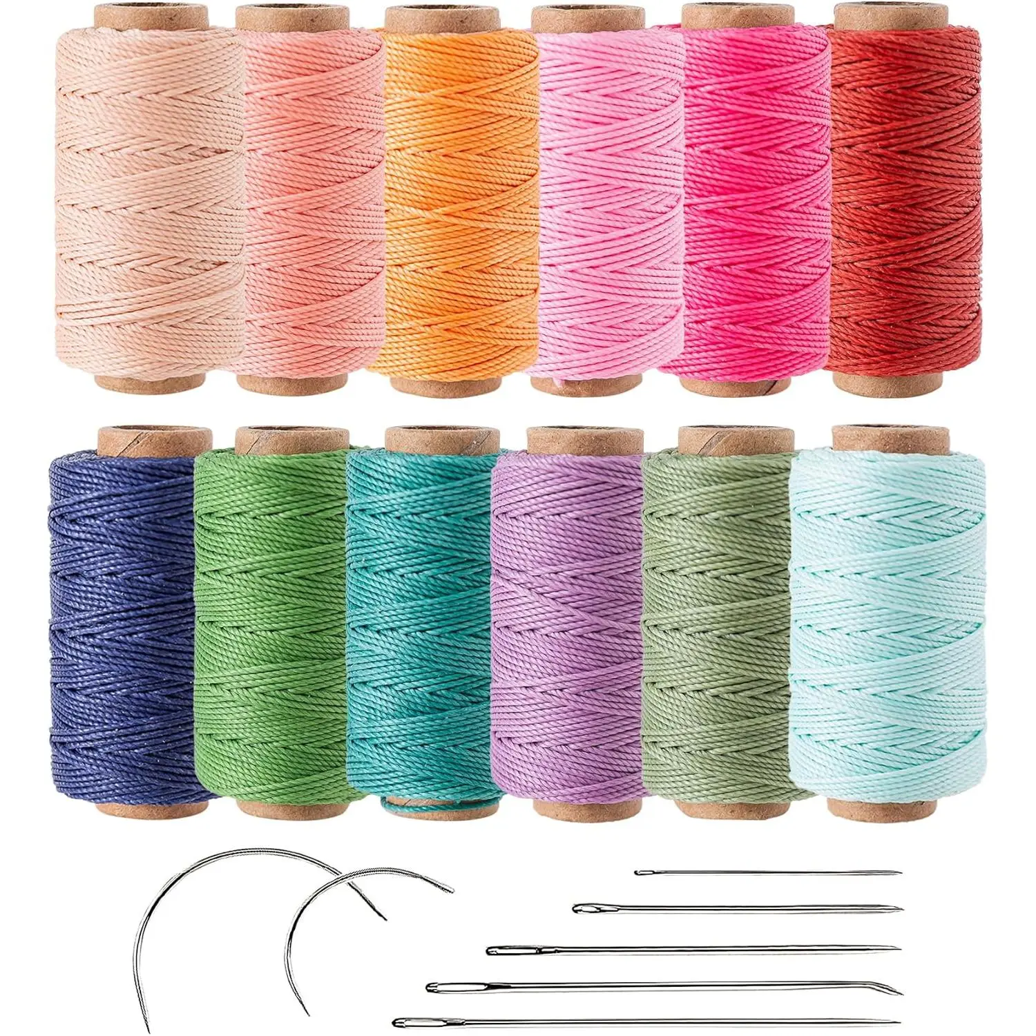 12 Colored Round Waxed Thread 0.8mm 35 Yards per Spool 3 Ply Polyester Wax Cord for Hand Sewing Beading Bookbinding Basket Weaving Micro Macrame Bracelets Jewelry Making