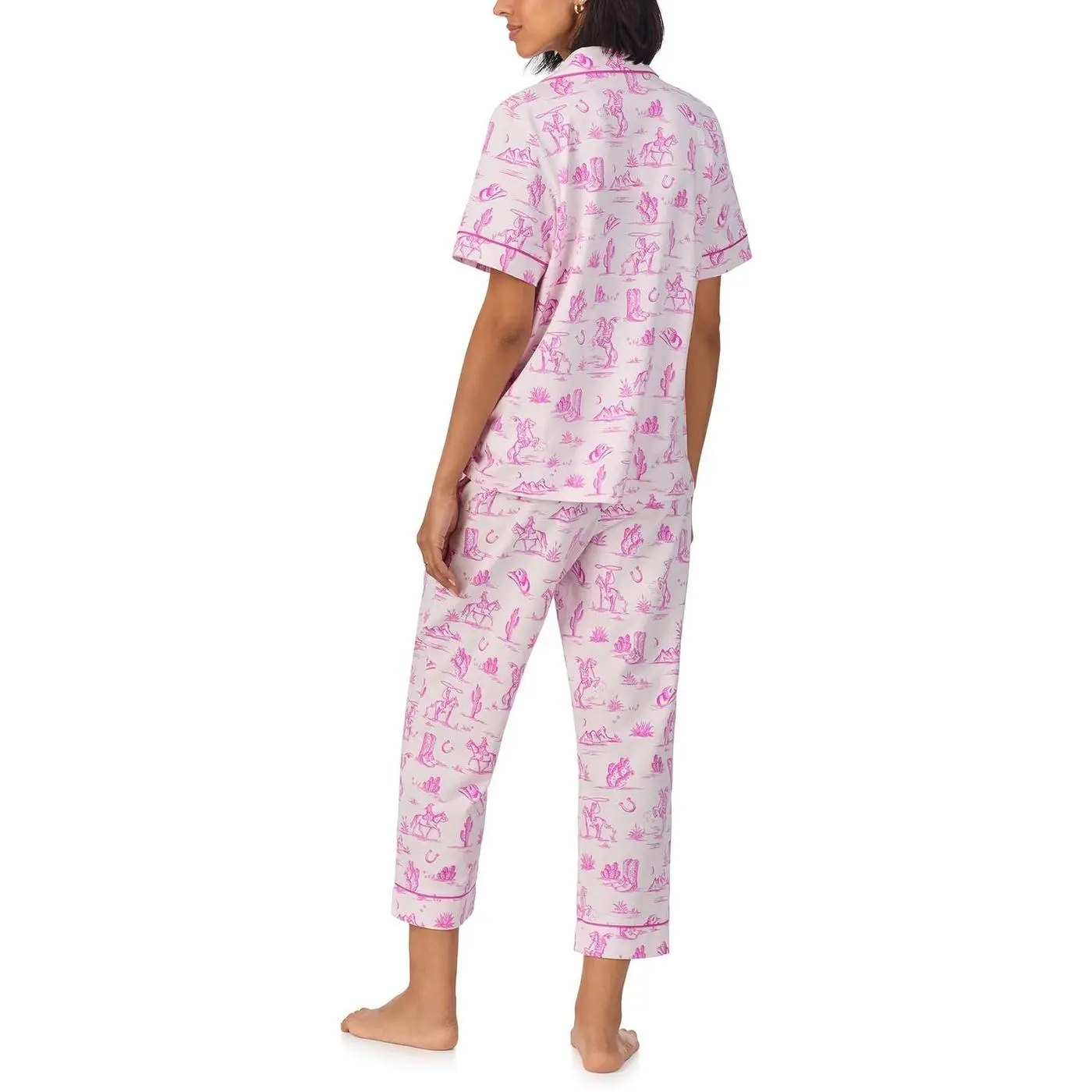 2025 Satin Cowgirl Toile Women s Pajama Set - Short Sleeve Notch Collar & Cropped Pants Sleepwear