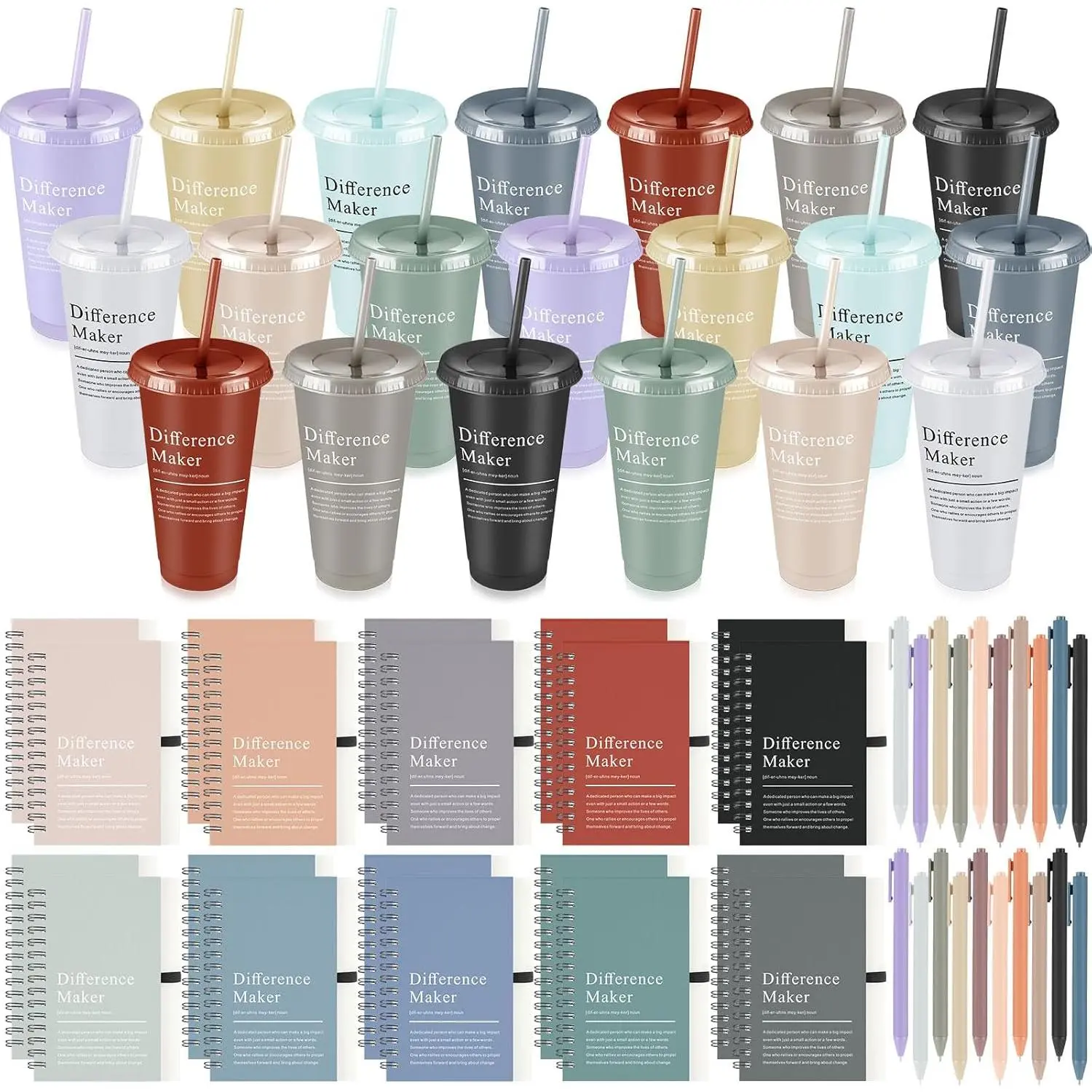 20 Sets Difference Maker Gifts for Women Men, Christmas Employee Appreciation Gifts Bulk Inspirational Thank You Cup Motivational Notebooks with Pen for Team Teacher Coworker (Retro Color)