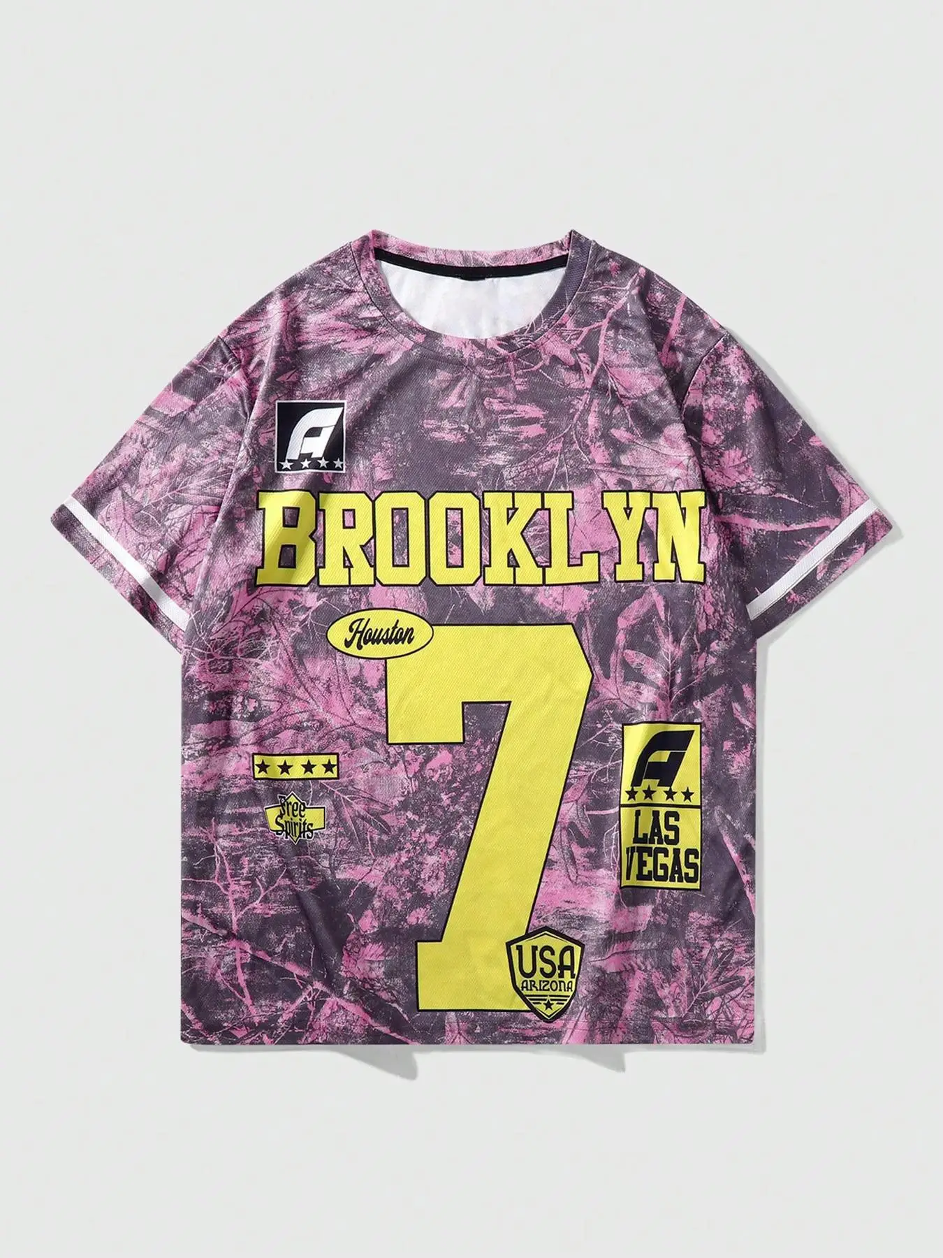 Men's Letter & Number Print Round Neck Tee, Regular Fit Casual All Over Print Short Sleeve Crew Neck T-shirt for Summer, Fashion Men's Top for Daily W