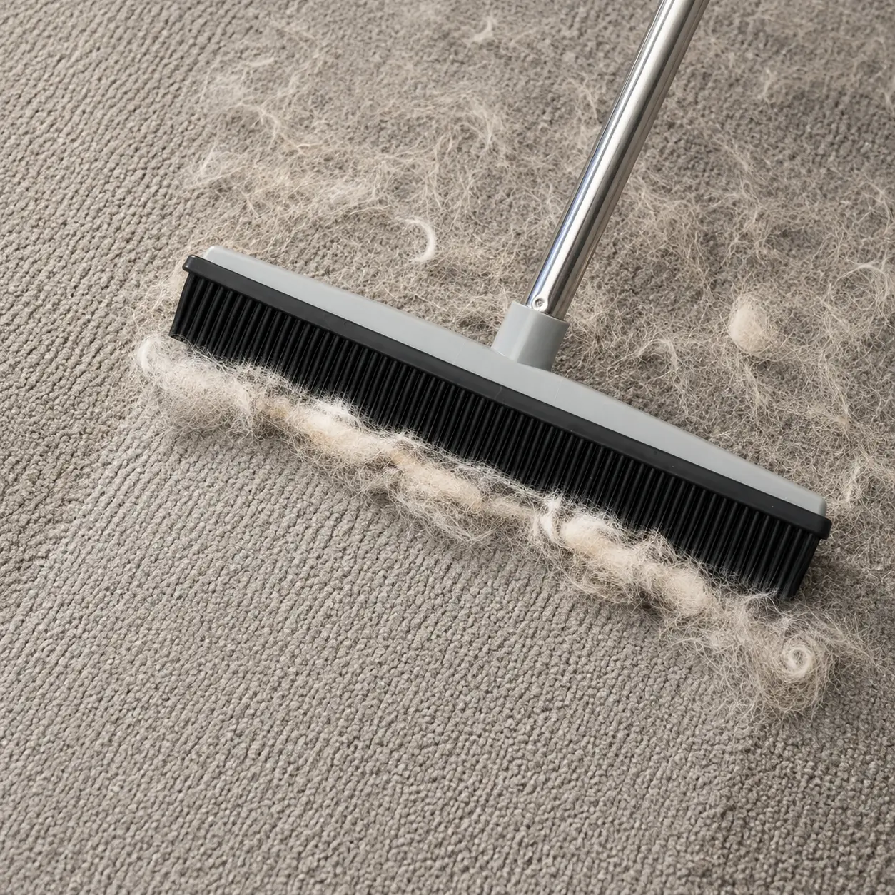 2-in-1 Durable Rubber Broom & Functional Squeegee - Stainless Steel Pet Hair Remover with 3-Section Detachable Handle, Removable Washable for Smooth Floors, Low-Pile Carpet, Cleaning My Room