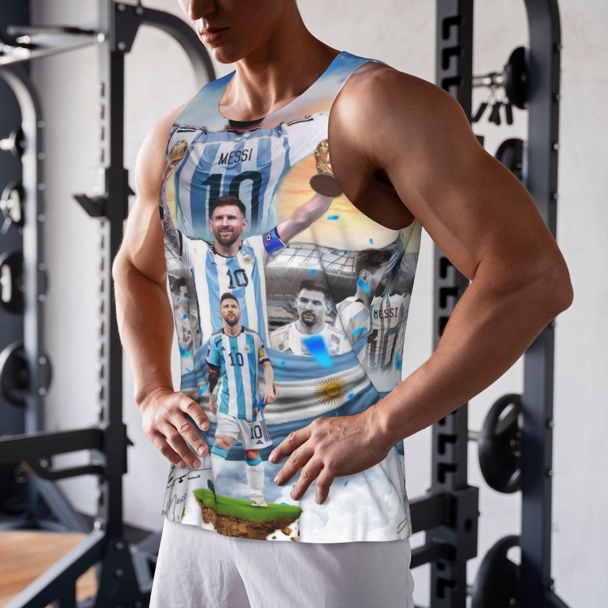 Messi Celebration Muscle Tank: Messi, Argentina's #10, Forever Champion. Summer Breathable Vest.
