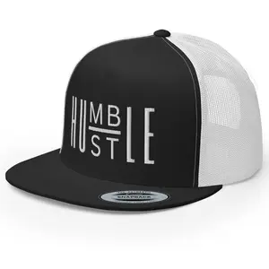 RIVEMUG Humble Hustle Flat Bill Trucker Hat High Crown Adjustable Cap