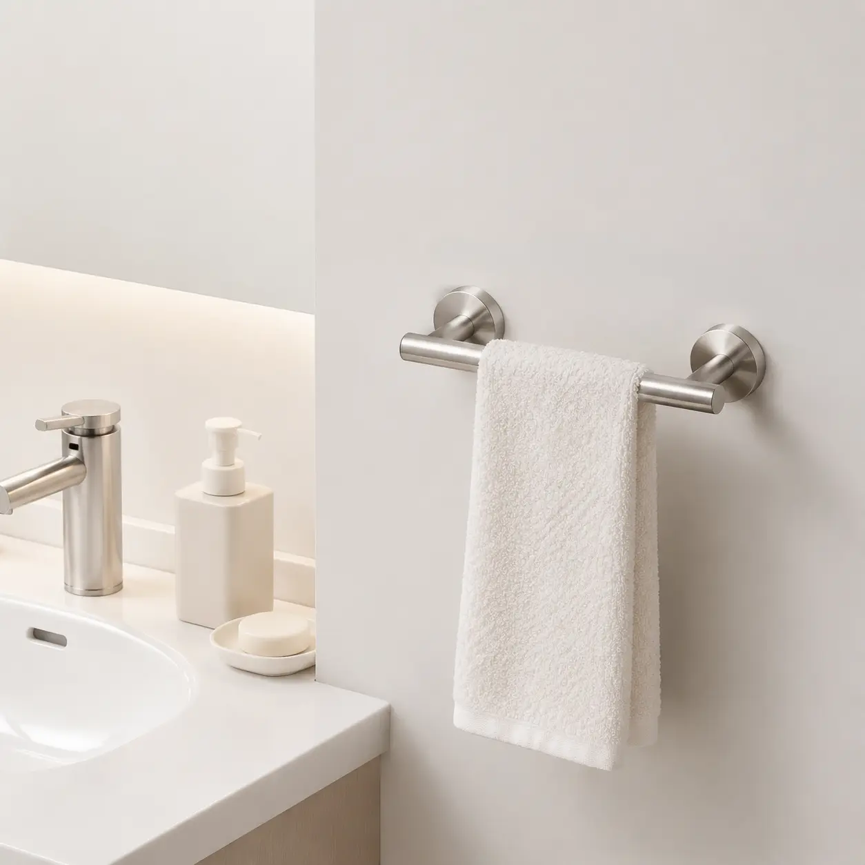 12-Inch Stainless Steel Towel Bar - Wall-Mounted Single Towel Rack, Brushed Finish Bathroom Hardware, Rustproof Hand Towel Holder for Kitchen & Bathroom