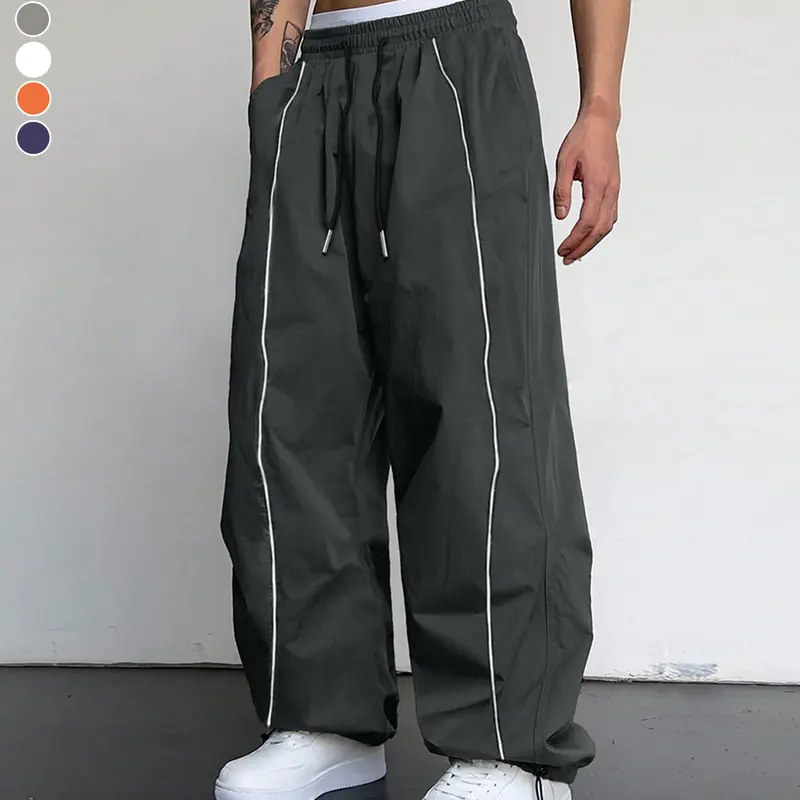 Men's Straight-Leg Black Woven Athletic Workout Jogger Pants with Side Stripes, Sweats Clothes for Sports, Casual Wear, All-Season Use