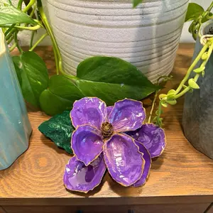 Purple and Gold Medium Oyster Shell Magnolia Flower Decorative Item