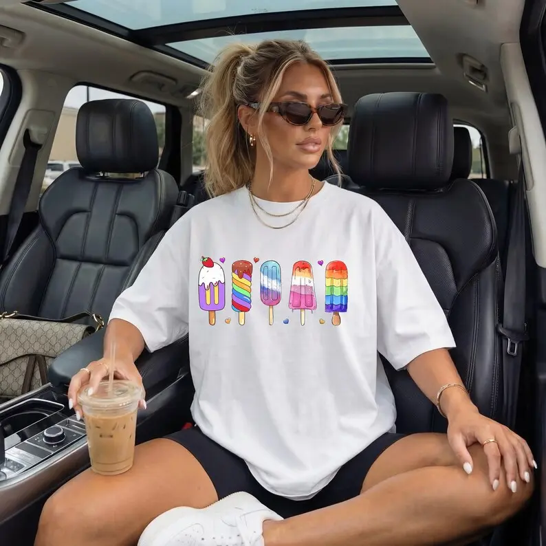 Pride Month Shirt, LGBTQ Popsicle Shirt, Rainbow Ice Cream Tee, Cute Pride Shirt Women, Gay Pride Tee, Lesbian Pride Shirt, Queer Shirt、
