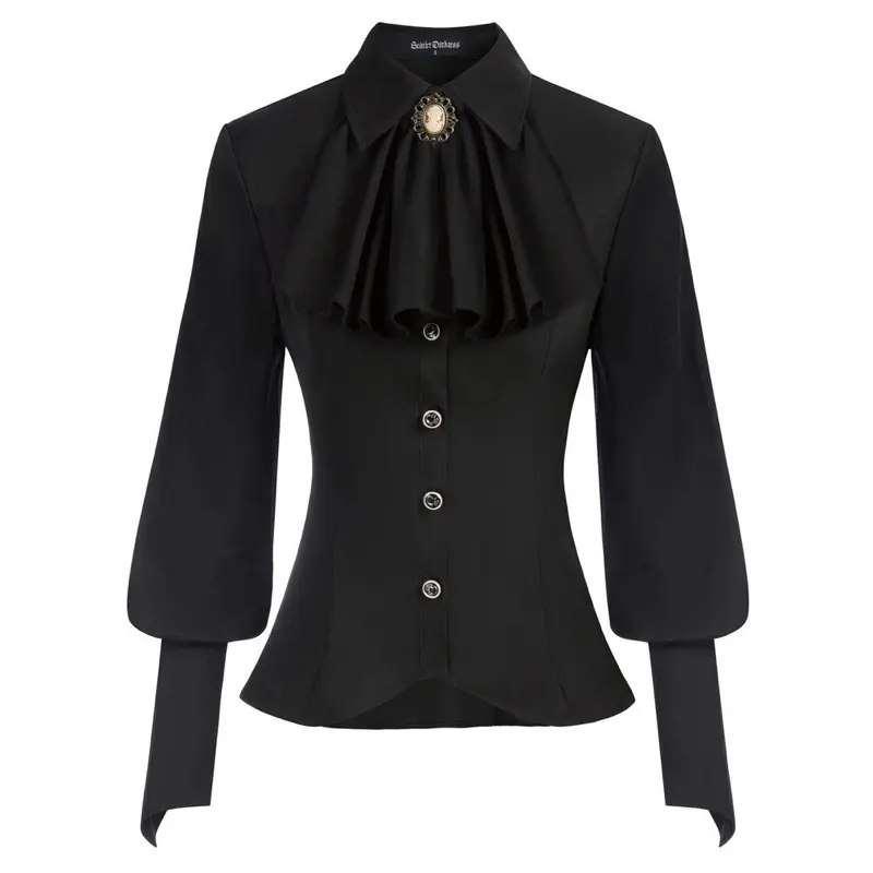 Gothic Blouse- Black Blouse with Unique Bow Detail and Button Front Design