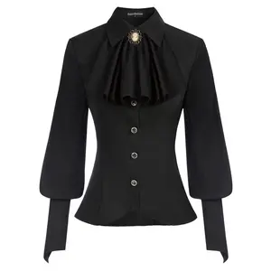 Gothic Blouse- Black Blouse with Unique Bow Detail and Button Front Design