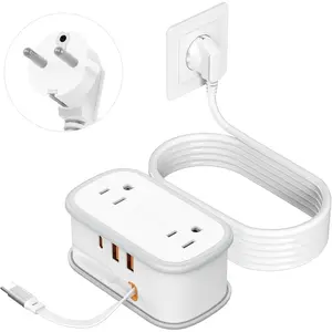 European Travel Plug Adapter,  to  Plug Adapter 2 Outlets 3 USB Ports, 5ft Power Cord with USB C , Type E F Plug Adapter for  to  of  Iceland Spain  France