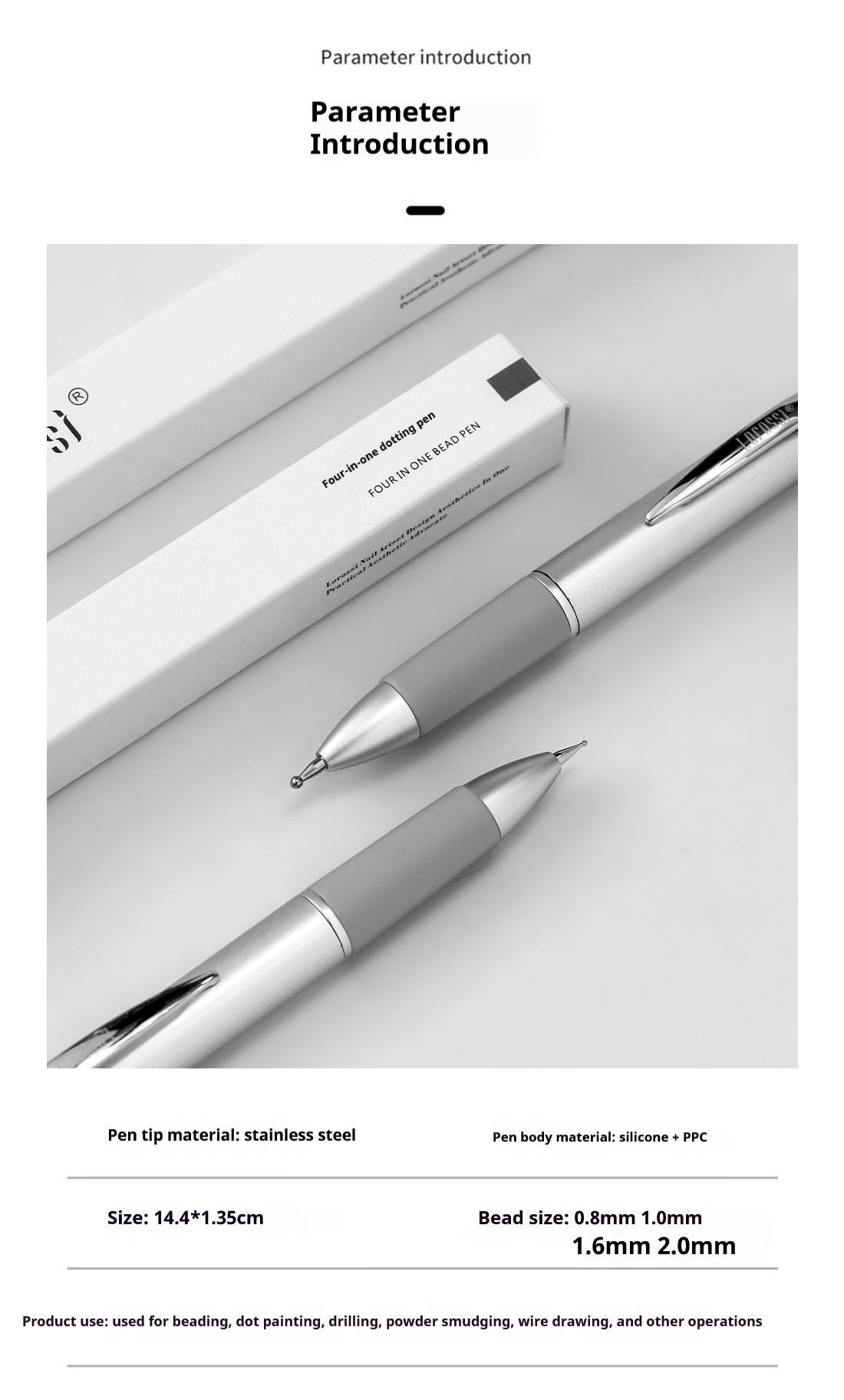 New nail bead pen five in one press type wave point pen can rub powder, draw multiple head drill pen nail tool