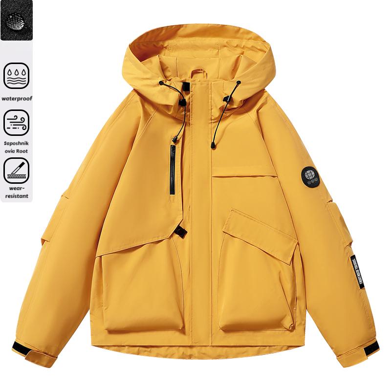 Men's Multi-Pocket Cargo Hooded Windbreaker Jacket - Functional, Water-Resistant Outdoor Coat for Cycling, Daily Travel, Hiking