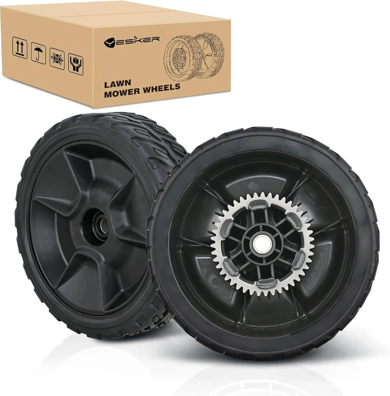 Yesker 8-Inch Rear Lawn Mower Replacement Wheels 2-Pack - 1:1 Replacement, 43-Tooth Metal Drive Gear, 42710-VR8-N00ZA Assembly, Durable Construction, Fits Honda HRN216 Self-Propelled Walk-Behind, Extends Service Life, 2 Rear Drive Wheels, Rear Wheels