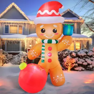 8 FT Christmas Inflatable Gingerbread Outdoor Decorations, Gingerbread with Ornament Christmas Inflatable with Build-in LEDs, Blow Up Decorations for Xmas Party Indoor Yard Garden Lawn Décor
