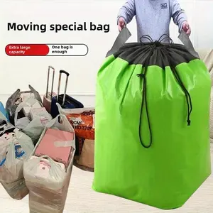 1pc Extra Large Moving Bag with Hand-Held - Durable Storage Tote for Clothes, Toys & More, Oval Shape, Multi-Purpose Organizer Drawstring Closure, Green Black Design, Multipurpose | Shaped Practical Laundry