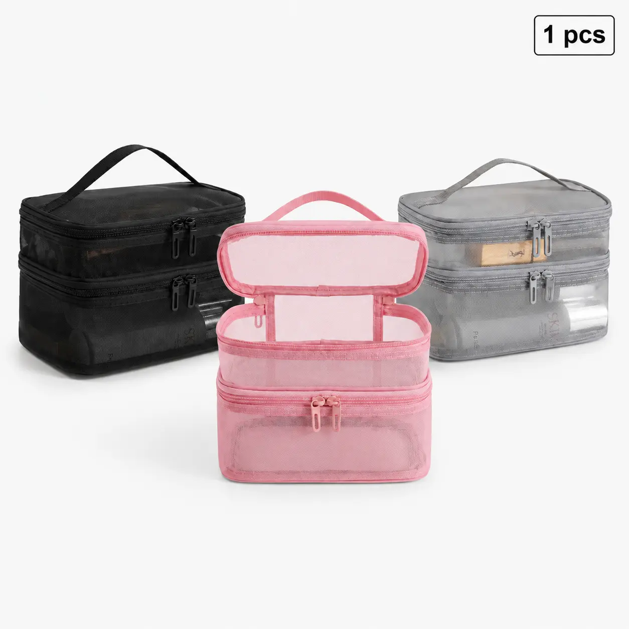 1 Piece Double Layer Makeup Bag, Large Capacity Cosmetic Storage Bag with Handle, Handheld Cosmetic Pouch, Portable Travel Makeup Organizer, Travel Beauty Bag, Cosmetics Organizer, Versatile Storage Bag for Travel, Dating, Makeup, Cosmetic Bags