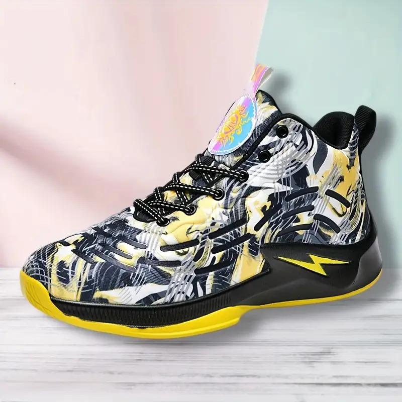 Men's and women's mid-top basketball shoes, small sizes for students, breathable PU upper and wear-resistant non-slip cushioning sole, suitable for sports and casual wear - stylish lace-up training shoes