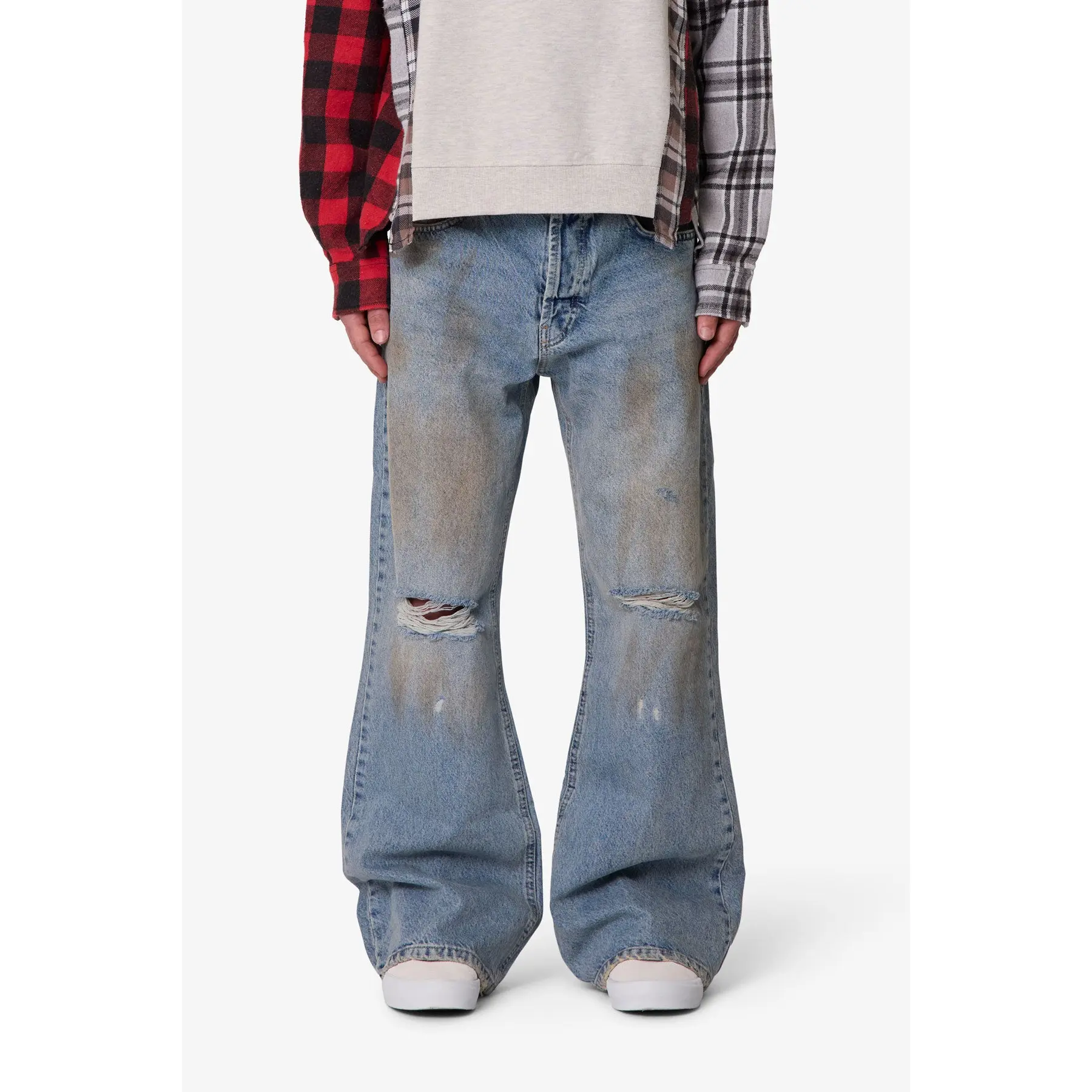 mnml Stained Kick Flare Denim - Western Blue mnml Stained Kick Flare Denim - Western Blue