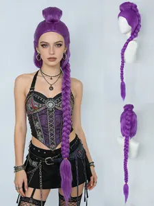 Shiny Extra Long Thick Braided Wig, Bun Design, Realistic High Temperature Fiber, Stage Performance Props, Cosplay, Music Festivals, Punk Style