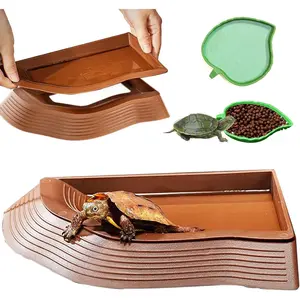 3PCS Tortoise Water Bowl With Ramp - Leaf Food and Water Dish, Turtle Pool, Reptile Bathing Pool, Soaking Dish - Aquarium Habitat Accessories Large
