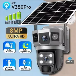4K/8MP Solar Surveillance Camera, 2.4GHz Wi-Fi, 360° Wireless Outdoor Camera, PIR Detection, Rechargeable Battery-Powered Home Dual Lens Surveillance Camera, Color Night Vision, Two-Way Talking Burglary and Anti-Voyeur Surveillance, No Subscription Safety