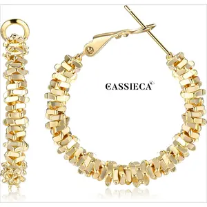 CASSIECA Women's 14 Karat Gold Plated Twist Huggie Hoop Earrings - 30MM Chunky, Hypoallergenic Gold Earrings for Daily Wear, Summer Jewelry Gift for Women