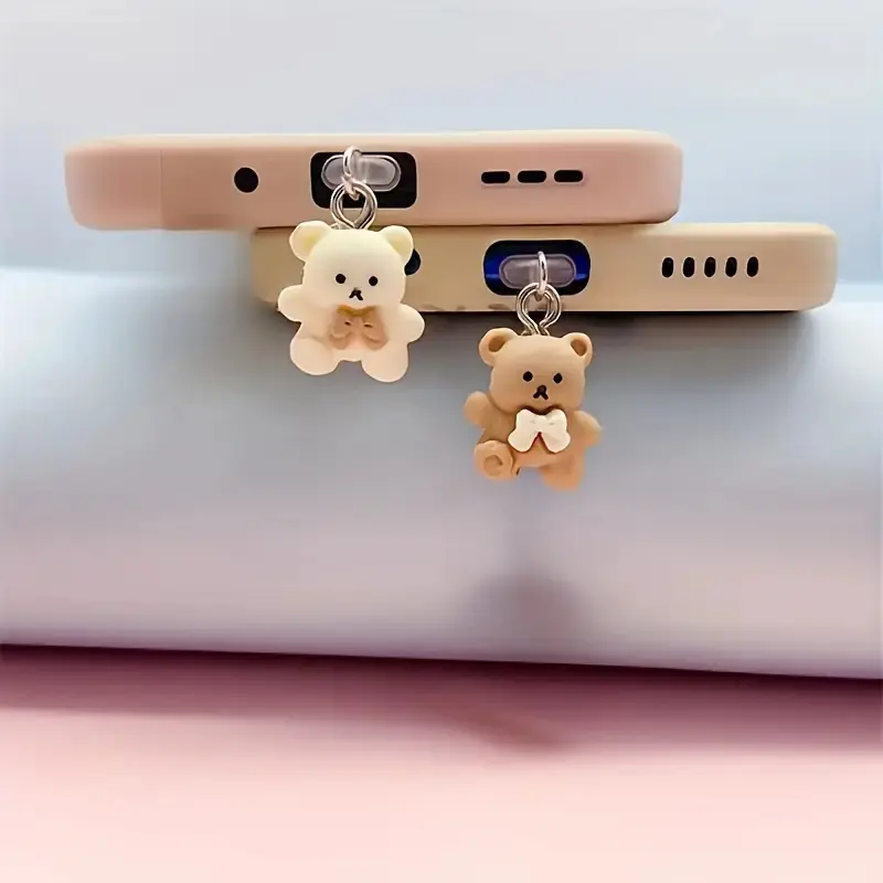 1pc Cute Cartoon Silicone Bear Mobile Phone Dust Plug - Phone Accessories, Compatible with iPhone 5-14 & Type-C Android Connectors, Ideal Gift for Mobile Device Users, For Iphone 5-14