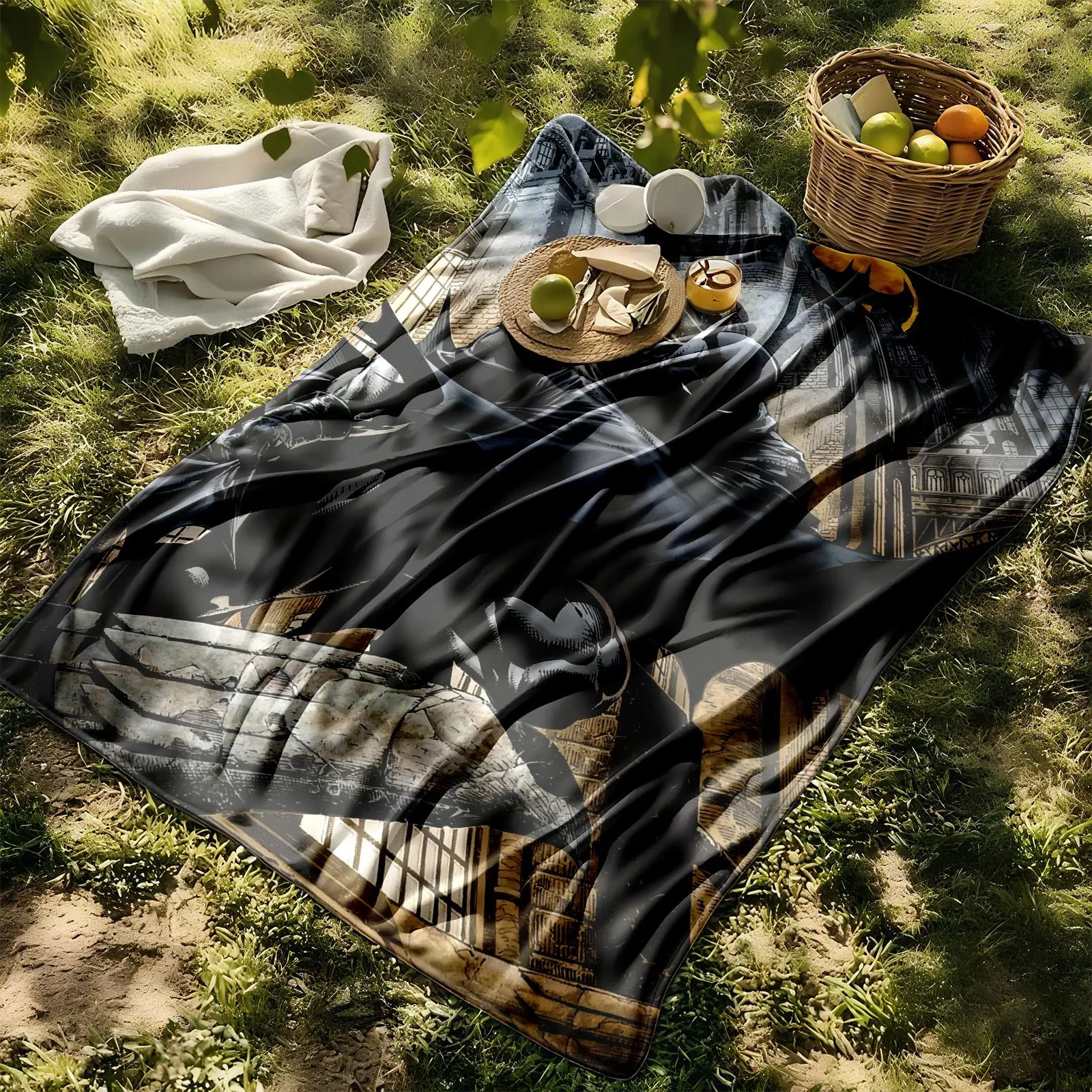1 piece Batman night patrol Gotham City comic scene themed flannel blanket - Modern-style flannel blanket, suitable for sofas and beds, all-season use, super soft and comfortable, digital printing, 100% polyester material, machine washable