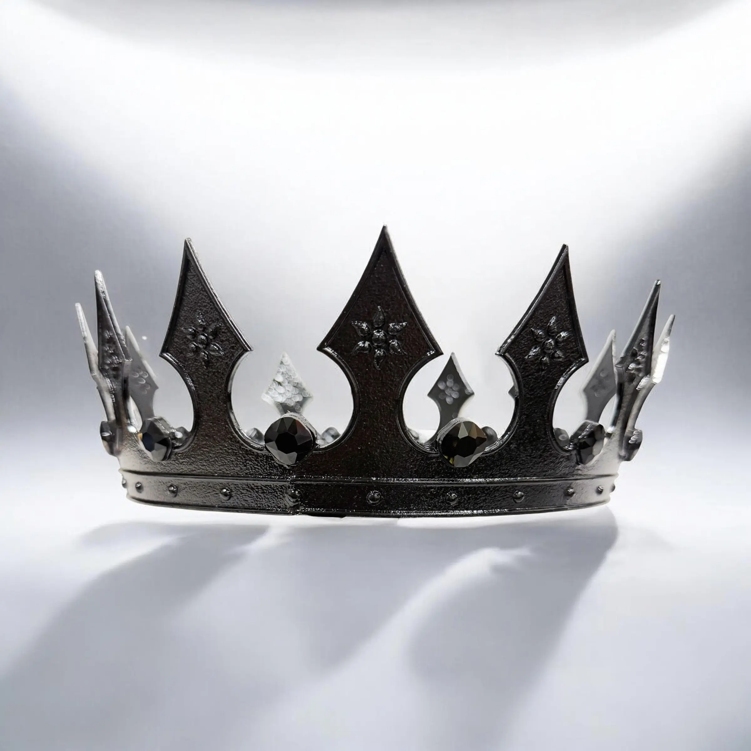 Male Regal Black Crystal Medieval Crown, Sturdy Alloy Headdress with Allover Rhinestone & Artificial Crystal Decor, Bedazzling 8in Wide 24in Circumference Halloween Renaissance Cosplay Accessory