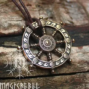 Dharma Necklace, Dharmachakra, Wheel of Life, Samsara Bronze Amulet, Buddhist Talisman Pendant