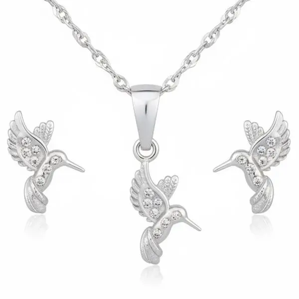 Female 925 Silver Necklace with Hummingbird Pendant, Fine Jewellery Pendant Chain