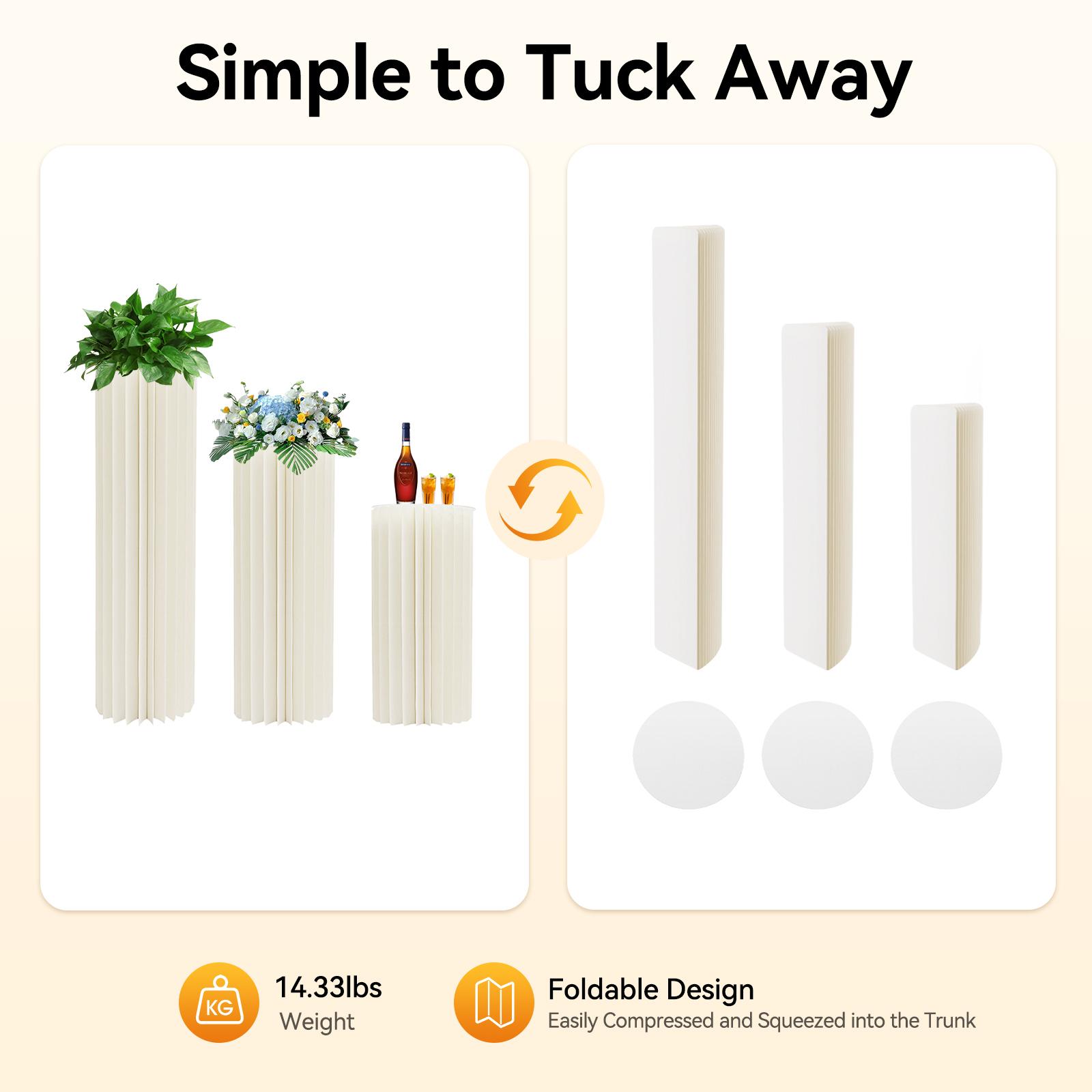 4 Pack Milky White Cardboard Flower Stand 4 Heights 66lbs for Party Decor