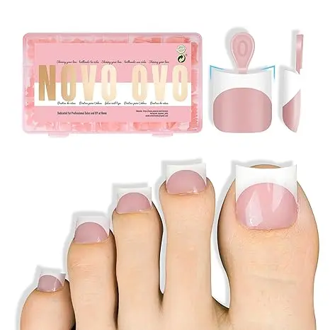 Short Moon Curve White French Tip Baby Pink