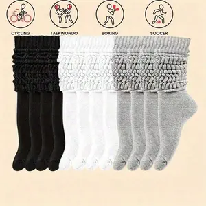 3 Pairs Solid Simple Socks, Soft & Comfy Slouchy Mid-Calf Socks, Women's Socks Casual Womenswear