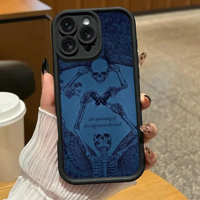 Double-winged skull and butterfly pattern phone case. Compatible with iPhone 17 Pro Max/16 Pro Max/15 Plus/14/13/12/11, TPU soft case. Compatible with Galaxy S26 Ultra/S25 Plus/S24/S23, Dopamine color. Compatible with Galaxy A54/A53/A33/A15.