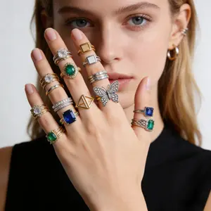 Fashionable Ring Set for Women, Artificial Diamond Butterfly and Round Shaped Rings, Sparkling and Perfect for Travel and Parties, a Beautiful Gift for Girls.