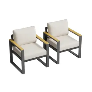 Aluminum Patio Furniture Armchair Set of 2, Metal Outdoor Chairs with Upgraded Cushions, All-Weather Outdoor Single Sofa for Balcony, Garden, Deck, Backyard, Beige