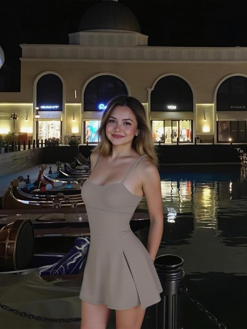 Women's Square Neck Tennis Dress with Spaghetti Straps Backless Side Slit Athletic Golf Dresses for Workouts & Casual Wear Women's Square Neck Tennis Dress with Spaghetti Straps Backless Side Slit Athletic Golf Dresses for Workouts & Casual Wear