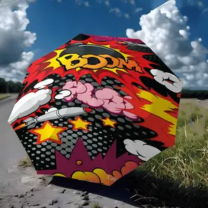 Retro Comic Boom Bomb Wind Resistant Umbrella, Edgy Pop Art Design, Portable Foldable 8-Rib, Perfect for Daily Use & Gifts