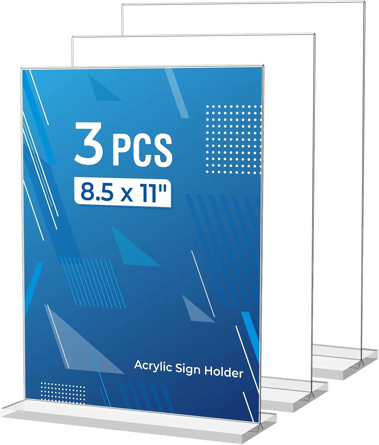 Set of 3 Clear Acrylic Sign Holders, 8.5 by 11 Inches, Vertical Tabletop Flyer and Menu Display Stands
