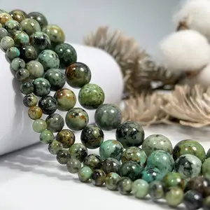 Natural Africa Turquoise Gemstone Smooth Round Loose Beads For DIY Jewelry Making Desig Handmade Crafts Bracelet, Necklace, Earrings AAA Quality 15.5 Inches Long, Semi Precious Stone, Spacer beads