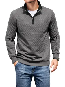 COOFANDY Mens Quarter Zip Pullover Mock Neck Quilted Sweatshirt Casual Long Sleeve Polo Sweater