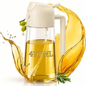 470ml Leak-Proof Dual Oil Dispenser Bottle, Made of Plastic with a Dual-squeeze Cap, Ideal for Cooking, Frying, Salad Dressings, Grilling, Air Frying, Outdoor Barbecues, and Home Kitchen Use. Easy to Clean and Durable