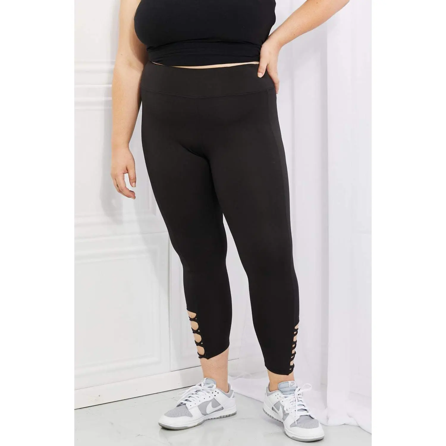 Yelete Ready For Action Full Size Ankle Cutout Active Leggings in Black