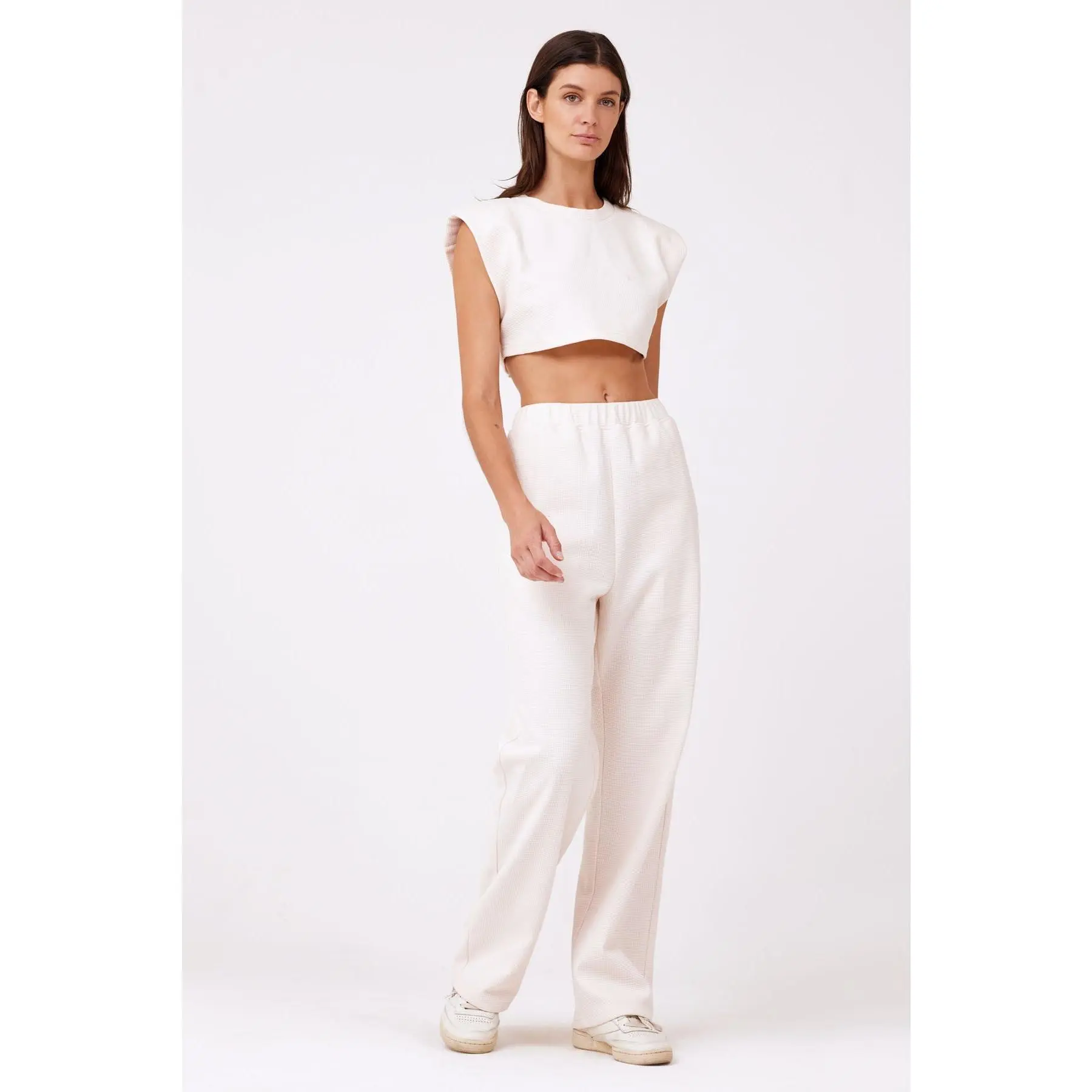 Waffle Knit Wide Leg Pant in Ivory