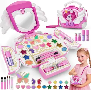 Unicorn Kids Makeup Kit with Mirror & Strap, Real Washable Make Up Set Princess Toys Unicorn Toys for Girls Age 4-6 5-7 6-8 8-13,Girls Toys Stocking Stuffers for Kids,Christmas Gifts for 3-12 Year Old