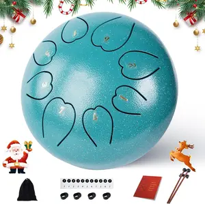 Steel Tongue Drum, 6 Inches 8 Notes Tongue Drum, Rain Drum for Outside Garden, Rain Chime Chakra Drum, Hand Pan Musical Instrument Thanksgiving Gift for Adult Kids, Meditation Yoga, Malachite