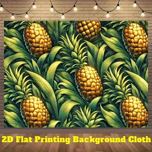 1pc Tropical Pineapple Print Polyester Banner - Vibrant Green & Yellow Pineapple Design for Indoor/Outdoor Decor, Perfect for Parties, Events, and Live Streaming, Event Decoration | Vibrant Pineapple Design | Durable Polyester, Pineapple Decor